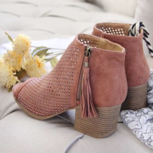 Chic Cinnamon Perforated Peep Toe Booties - Picture 6 of 7